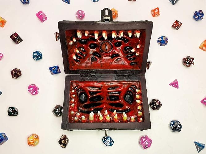 Galdor's Guild Mimic Dice Chest Storage Box | Free Lock & Key | Compatible with Dungeons & Dragons Players, Dungeon Master/DM RPG Gaming | Holder Vault Case | Holds 4 Polyhedral Sets (Regular) thumbnail 6