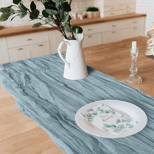 12 Pack Cheesecloth Table Runner, Runner Gauze Boho Wedding Decor Romantic Table Runner for Wedding Birthday Party(35" x 118")(Grayblue) thumbnail 7