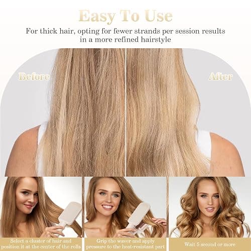 Ceramic Curling Wand, 32mm Ionic Beach Wave Hair Curler, 3 Barrel Hair Waver Hair Crimpers for Women and Girls, Fast Heating Deep Wave Curling Iron with 4 Temps 140°C-220°C, Anti-Scald & Travel Lock thumbnail 6
