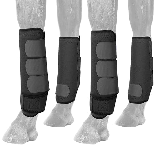 AccompMe Horse Boots Splint Boots for Horses Set of 4 Protective Boots Lower Limb Brushing Horse Boots Reusable Front Hind Leg Protection Gear (Black, Medium) - Image 1