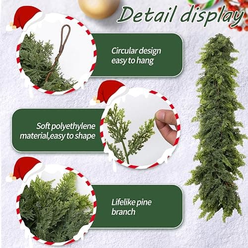 6 FT Real Touch Christmas Garland for Holiday Indoor Outdoor Decor,Cedar Garland,Cypress Garlands,Real Touch Pine Garlands,Thick and Lush for Home Dining Table Mantel Porch Christmas Decor. ﻿ thumbnail 5