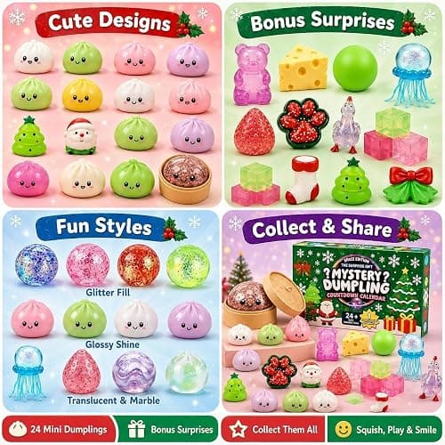 Dumpling Squishies Advent Calendar,24PCS Squishies Mystery Countdown Dumpling Advent Calendar,Mystery Countdown Calendar for Stress Relief ,Sensory Fidget Toy for Adult,Anxiety Relief Hand Relax Gift thumbnail 6