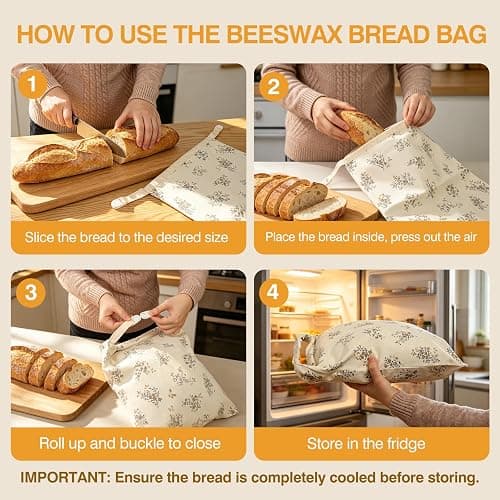 2 Pack Beeswax Sourdough Bread Bags for Sourdough Homemade Bread(17x13 in) | Reusable Beeswax Bread Bags,Upgraded Large Capacity Portable,Sourdough Bread Storage,Eco-Friendly and Freshness Preservation thumbnail 5