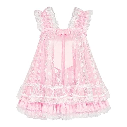 Satini Lingerie Satin Sissy Babydoll Ruffles Frilly Lace Nightie Negligee Cosplay Nightwear Dress - Image 1