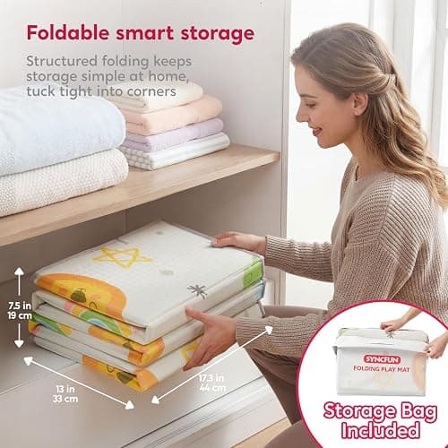 Baby Play Mat – Foldable 78"x51" XPE Foam Baby Floor Play Mat with Fabric Surface, Double-Sided Cute Print, Soft Non-Slip Tummy Time, Play Mat for Babies 0-12 Months, Nursery, Playroom, Living Room thumbnail 4
