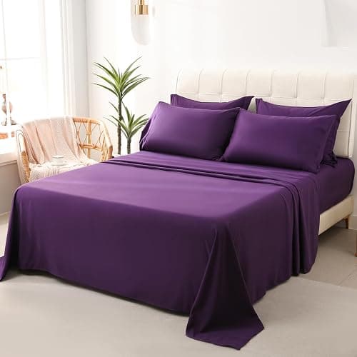 DOWNCOOL Queen Comforter Set, 7Pcs Bedding Sets Queen Dark Purple, All Season Down Alternative Bed in a Bag Queen with Comforter, Flat Sheet, Fitted Sheet, 2 Pillow Shams & 2 Pillowcases thumbnail 3
