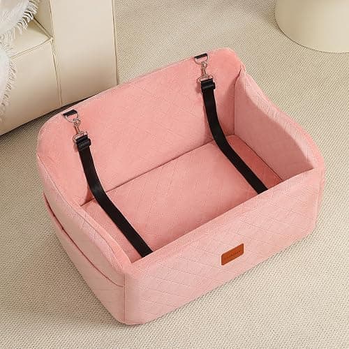 Lealchum Dog Car Seat for Medium/Large Dogs,2 Clip-On Safety Leashs for 2 Small Dogs,Removable and Washable Comfy Pet Car Seat,Easy to Install and Clean (Pink, Large) thumbnail 8