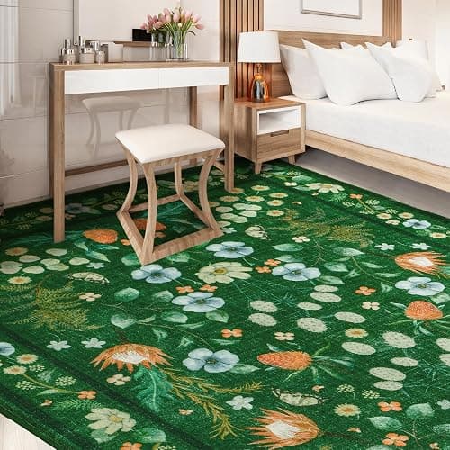 Rtizon Area Rugs for Living Room, Non-Slip 4x6 Washable Rug for Bedroom,Vintage Floral for Entryway Office Kitchen Dining Room, Green thumbnail 8