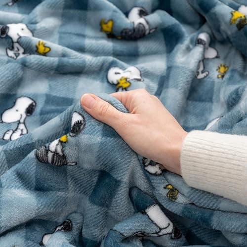 Berkshire Blanket Peanuts® VelvetLoft® Cute Character Snoopy Plush Throw Blanket,Peanuts Snoopy Everyday Buffalo Plaid Navy Tonal,Throw 55 in x 70 in (Official Peanuts® Product) thumbnail 7