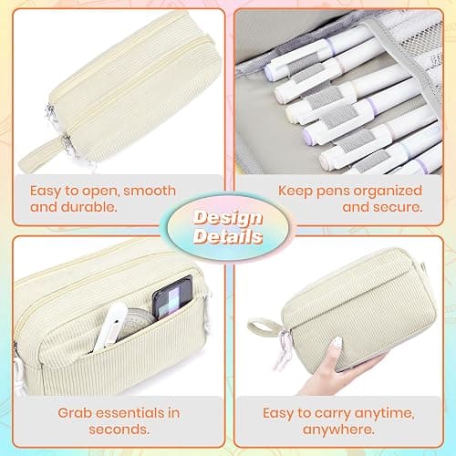 JAESITETER Big Capacity Pencil case,Soft Corduroy Pencil Bag with 3 Compartment,Pencil Pouch School Supplies Cute Pencil Box Pencil Bag for Teen Girls Boys College thumbnail 6
