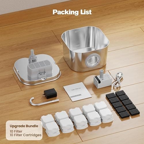 Cat Water Fountain Stainless Steel: Pet Fountains with 10 Filters + 10 Sponges Cats Automatic Waterer Bowls for Drinking Small Dog Water Dispenser Indoor Metal Water Faucet Bottle Kitty Watering thumbnail 9