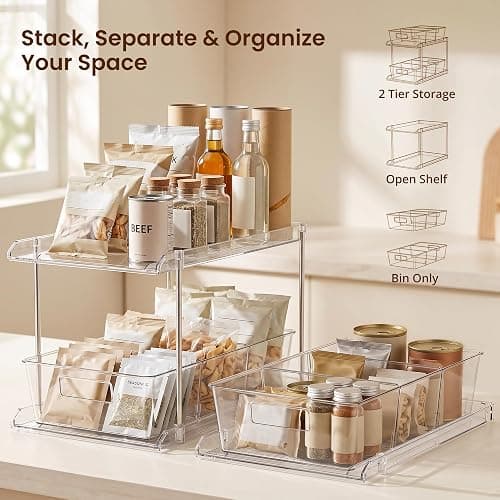 Fabspace Bathroom Under Sink Organizers and Storage, 2 Tier, 2 Packs | Clear Vanity Countertop Pull-out Cabinet Organizer, Stackable Multi-Purpose Kitchen Pantry Organization with Dividers thumbnail 3