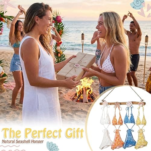 Gerrii 16 Inch Seashell Bikini Rack Driftwood Wall Mounted Hook Swimsuit Organizer Coastal Wooden Coat Rack for Summer Ocean Theme Beach Bathroom House Decor Swimming Pool(Cute) thumbnail 6