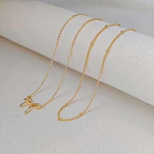 OGD Gold Necklace for Women, Bow Necklace 14K Layered Gold Necklace Dainty Bow Pendant Choker Necklace Trendy Bow Necklace Gold Chain Necklaces for Women Jewelry Gift thumbnail 6