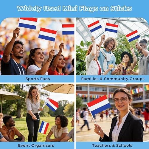 12 Pack Dutch Flags on Stick, 5.5 x 8.2 Inch Small Netherlands Handheld Flags for Parade Handouts, Cultural Events, National Day, School Activities and Celebrations thumbnail 7