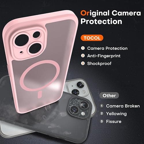 TOCOL for iPhone 15 Case, Compatible with MagSafe, Light Pink | Built-in Magnets, Full Camera & Military-Grade Protection, Anti-Slip Shockproof Translucent Matte Back Phone Cover thumbnail 6