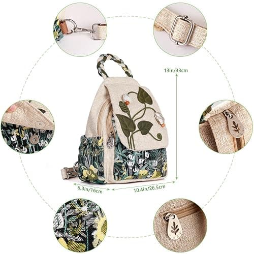 Girl's Convertible Sling Bag, Hand Craft Artisan Purse, Beautiful Canvas Premium Casual Day Mini Backpack for Women (Green Marsh) thumbnail 2