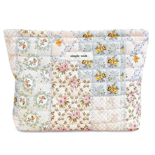 STARDW Cute Cotton Quilted Makeup Bag Cosmetic Bags for Women and Girls,Travel Toiletry Bag Floral Makeup Zipper Pouch, Purse Organizer Pouches,Canvas Lining (Cotton Floral) - Image 1