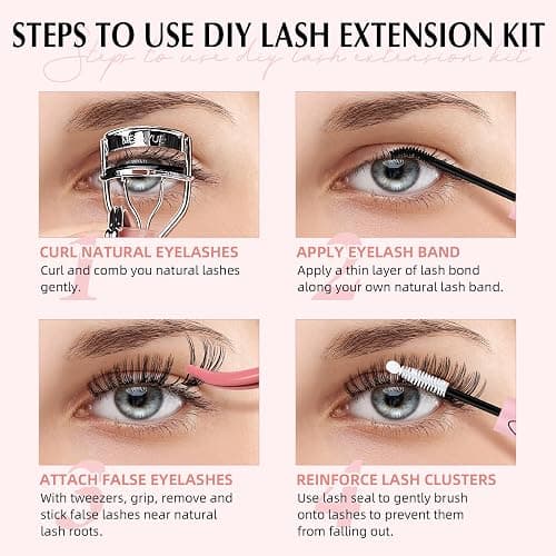 EYEVIS Lash Extension Kit 300PCS Lash Clusters Kit D Curl Eyelash Cluster 8-16mm 30D 40D 50D Individual Lashes Kit with Lash Bond and Seal Lash Tweezers（30D+40D+50D-D Kit, 8-16MIX） thumbnail 6