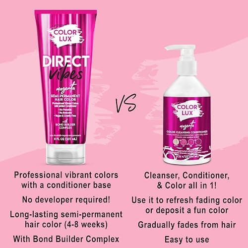 Color Lux Direct Vibes Semi-Permanent Hair Color & Color Cleansing Conditioner Bundle, Magenta, with Bond Builder Complex, Sulfate-Free, Paraben-Free, fl 8 oz + 8.25 fl oz thumbnail 2