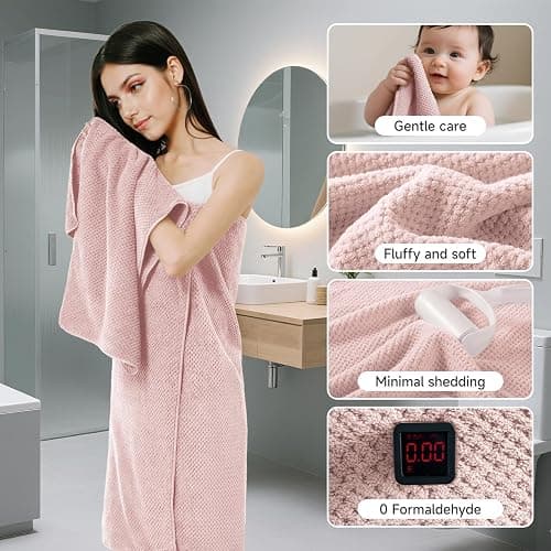 REDKISS Pink Towel Set, 6 Piece Premium Soft Bath Towel Set, Highly Absorbent Luxury 6-Pack with 2 Bath Towels, 2 Hand Towels, 2 Washcloths for Bathroom, Gym, Hotel, and Spa Daily Use thumbnail 4