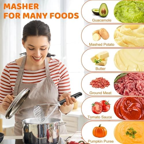 Potato Masher Set of 2 Pieces, 10.25-Inch Stainless Steel Wire Mashed Potato Masher, Kitchen Gourmet Making Tools Professional Integrated Honeycomb, For Vegetable, Fruit, Melon, Potato Etc, Black thumbnail 5