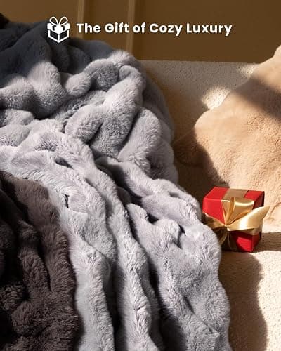 blunique Ultra Soft Cozy Faux Fur Throw Blanket, Fuzzy Plush Thick Bubble Blanket, Oversize Luxury Fluffy Blanket for Couch, Bed, and Living Room, 50x60 Inches, Light Grey thumbnail 5