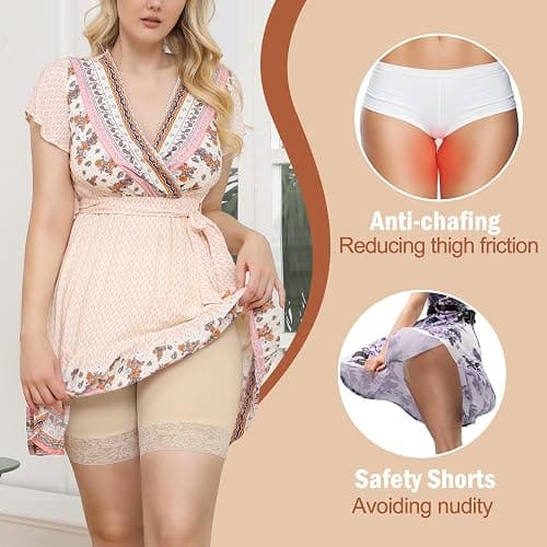 Yeblues 3 Pack Lace Slip Shorts for Under Dresses Women Smooth Anti-chafing Boyshorts Seamless Underwear Safety Shorts thumbnail 3