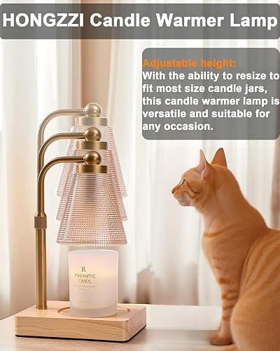 HONGZZI Candle Warmer Lamp with Timer - Adjustable Height & Brightness - Wood Base Glass Shade - 2 Bulbs Included(Square Gold) thumbnail 5