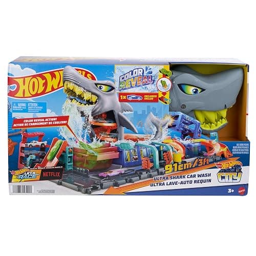 Hot Wheels City Track Set, Ultra Shark Car Wash with 1:64 Scale Color Reveal Toy Vehicle, Repeat Color-Change Feature, Storage thumbnail 8