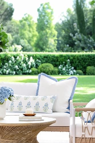 Hofdeco Premium Coastal Grandmillennial Patio Indoor Outdoor Lumbar Pillow Cover Only, 12"x26" Water Repellent for Backyard, Couch, Poolside, Baby Blue Print Flower thumbnail 2