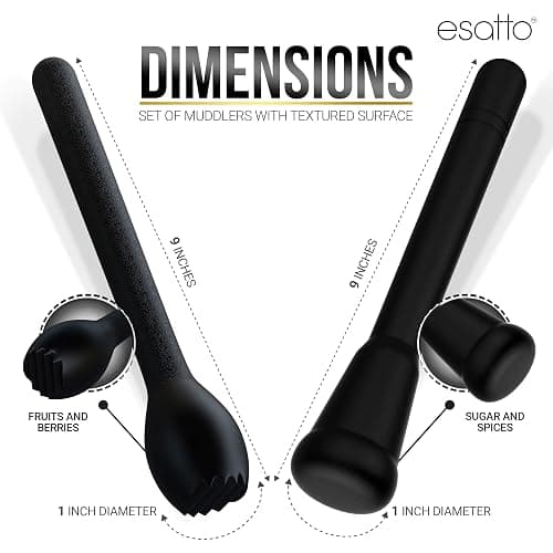 Esatto Professional Bar Tool Muddler 25 CM (9 Inches) Ribbed – Made with ABS Plastic, Black Set of 2 – Durable and Ribbed for Mashing Fruits, Berries, Sugar, Spices, and Herbs thumbnail 2
