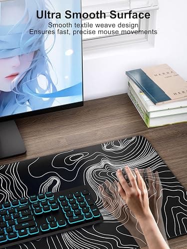 TopMade Mouse Pad with 15W Fast Wireless Charging, 31.5"x15.75" XXL Large Gaming Waterproof Desk Pad with Ultra-Smooth Surface, Non-Slip Base, Computer Desk Mat, Black Topographic Map #2 thumbnail 4