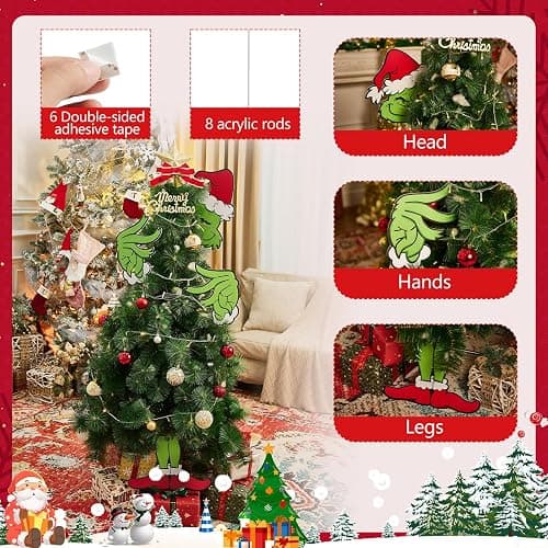 Christmas Elf Decorations for Christmas Tree,Elf Head Arms and Legs Christmas Tree Ornament,Thief Stole Elf Body Tree Topper Ornaments for Holiday Xmas Home Party Decorations (Green) thumbnail 6