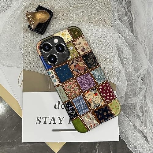 MQJCYB Case for iPhone 16 Pro Max, Hybrid Heavy Duty 2 in 1 Full Body Rugged Shockproof Protection Glossy Case for iPhone 16 Pro Max - Checked Fabric Pattern Collage thumbnail 6