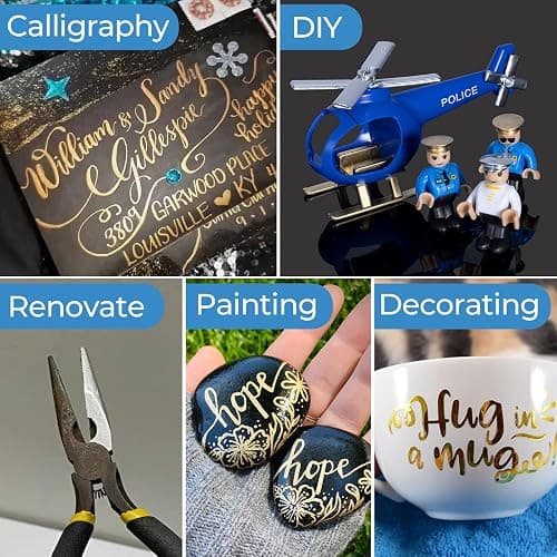Liquid Gold Metallic Paint Pen - 2 Pack Reflective Mirror Markers for Art, Dual Tips Mirror Chrome Marker, Permanent Chrome Paint for Metal, Plastic, Ceramic, Glass thumbnail 6