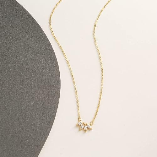 LEXODY Diamond Necklace for Women, Dainty 14k Gold Plated Flower Necklace | Simple CZ Leaf Pendant Choker Necklaces Trendy Non Tarnish Waterproof Chain Jewelry Gift thumbnail 6