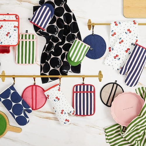 Kate Spade New York Botanical Stripe Mini Oven Mitt 2-Pack Set, 5.5" x 8", Black/Beige thumbnail 4