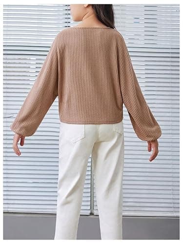 SweatyRocks Girl's Long Sleeve Ribbed T Shirt Round Neck Loose Pullover Tops thumbnail 2