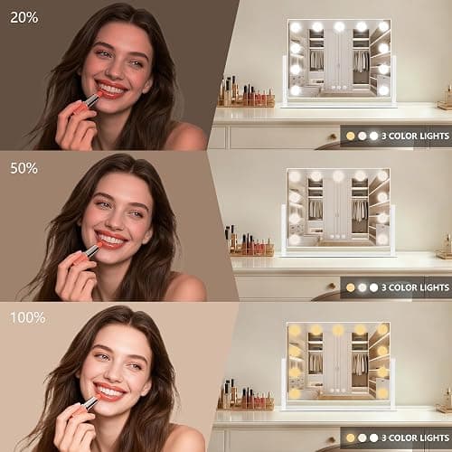 Moonee Vanity Mirror with Lights, 17"×13", 360° Swivel Base, White | Touch Dimming, 10X Magnification, Hollywood Vanity Mirror Memory Function Desk Mirror, Gift for Women Dorm Room Essentials thumbnail 5