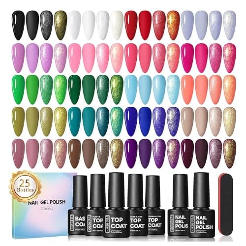 COSCELIA 25PCS Gel Nail Polish Set Spring Summer Colors Gel Nail Polish Soak Off with Glossy Matte Silver Golden Glitter Top Coat Red Brown Black White Green DIY Gifts for Women Girls - Image 1