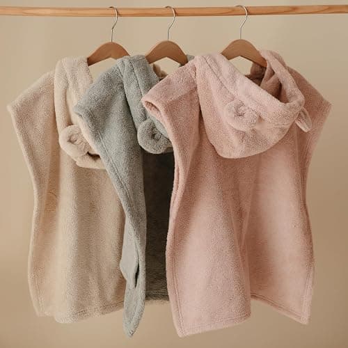 mushie Poncho Towel for Toddlers and Kids (Fog) | Organic Terry Cotton | Ages 1-3 Years - Fog thumbnail 2