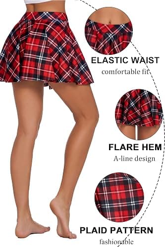 Avidlove Pleated Mini Skirt Plaid Skirts High Waist A Line Skater Skirt for Lingerie Schoolgirl - XX-Large - Red Blue thumbnail 7