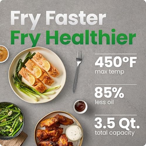 Chefman Air Fryer – 4-in-1 Slim 3.5 QT Airfryer, Air Fry, Bake, Dehydrate, Frozen, 450°F Max Temp for Extra Crispy Results in Minutes, Nonstick Ceramic Coating, Dishwasher-Safe Accessories - Black thumbnail 2