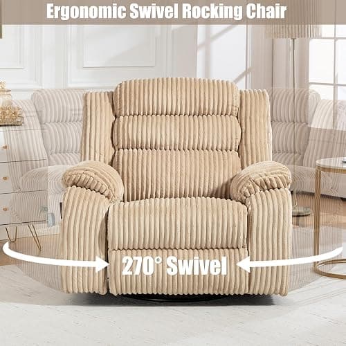 SINCRUMI Power Swivel Rocker Recliner Chair for Adults with Vibration and Heat, USB and Type-C Charging Port, Infinite Position, Electric Glider Rocking Chairs for Living Room, Nursery, Light Camel thumbnail 5