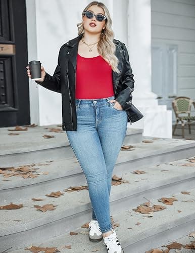 IN'VOLAND Women's Plus Size Long Sleeve Shirts Scoop Neck Slim Fitted T Shirt Stretchy Bodycon Basic Tee Tops thumbnail 3