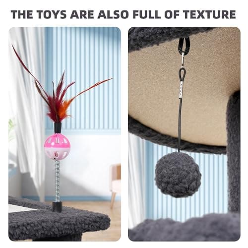 YUNIQUE Cat Tree with Cat Condo Scratch Posts Scratch Tablet and Big Hammock, (60.2‘’ Grey) thumbnail 7