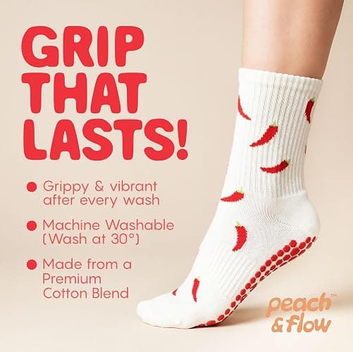 Peach & Flow Pilates Grip Socks for Women, Cute Pilates Socks, US 5-9 | Cushioned Non-slip Reformer and yoga socks with grips also for barre and Lagree, plus a thick knit with woven arch support thumbnail 3