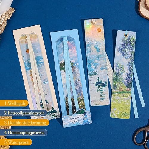 2Pcs Oil Painting Bookmarks for Women, Bookmarks Set for Book Lover,Book Marks for Reading,Vintage Book Marks for Kids Students Classroom Gift for Teacher Woman with a Parasol & Impression of Sunrise thumbnail 3