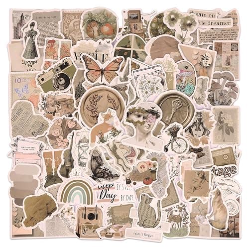 200Pcs Vintage Stickers, Aesthetic Scrapbook Stickers for Water Bottle, Notebook Junk Journaling, Waterproof Vinyl, for Kids Teenagers Adults - Image 1
